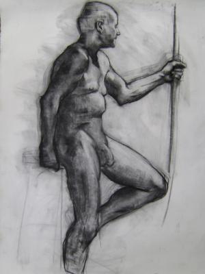 Man with Pole 30x48" charcoal