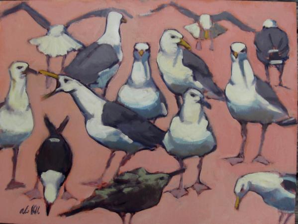 Pink Gulls 18x24" oil  sold