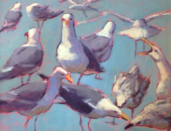 Blue Green Gulls 16x20" oil sold