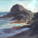 Sunset Gull Rock 9x12" oil