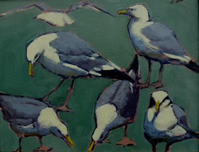 Gulls in Green 14x18" oil  sold