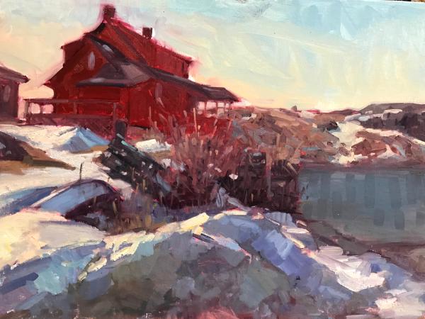  Winter Red House 18x24" sold