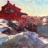  Winter Red House 18x24" sold