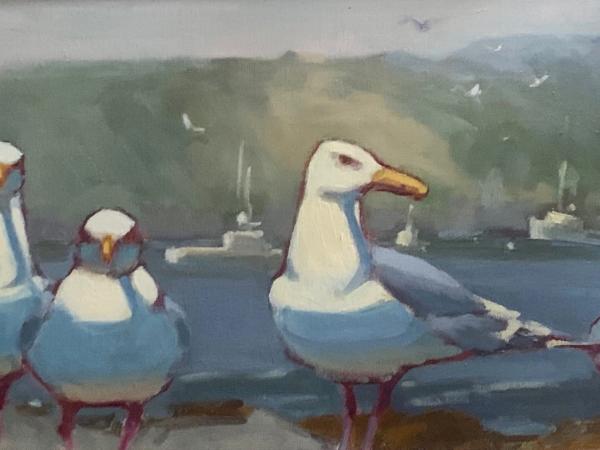 Foggy Mañana Gull 10x30" oil sold