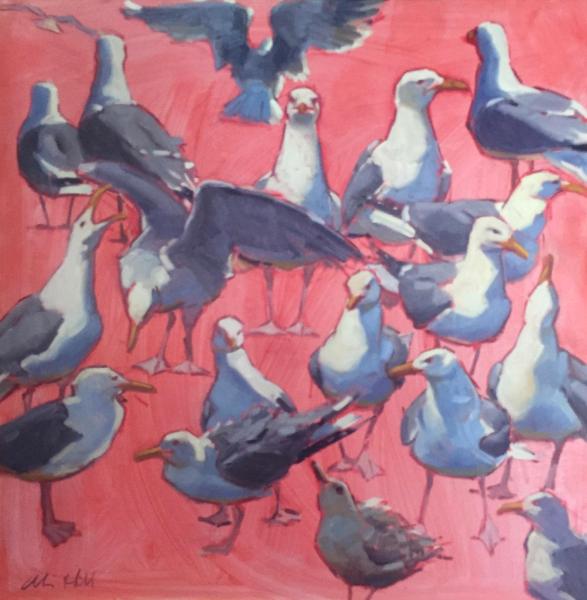 Big Red Gulls 30x30" oil sold