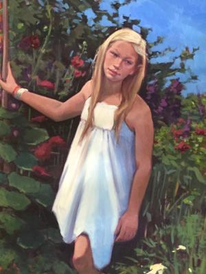 Elf Girl in the Garden 30x40" oil