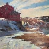 Winter Red House 18x24" oil sold