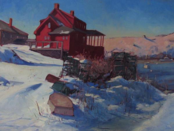 The Red House in Winter 20x30" oil sold