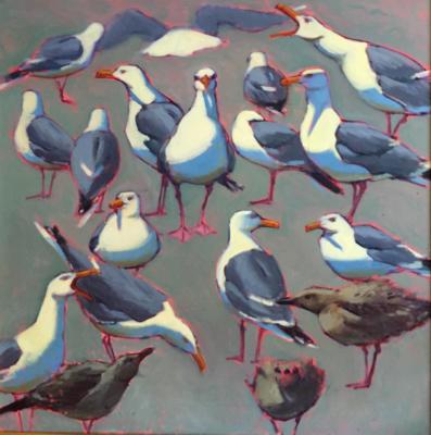 Sea Green Gulls 30x30" oil sold