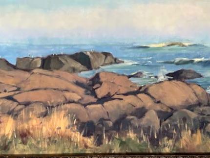 Misty Sunset, Lobster Cove 15x 30" oil