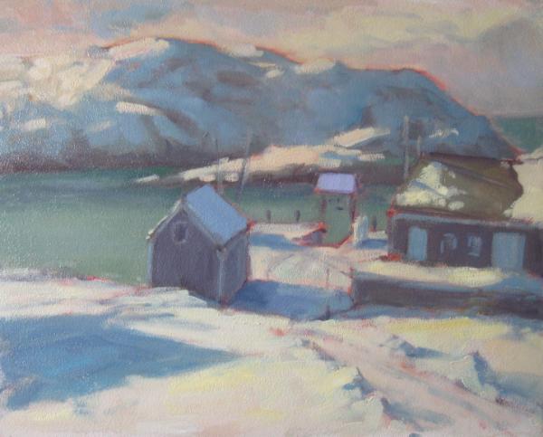 Monhegan Dock, Storm Brewing 16x20" oil sold