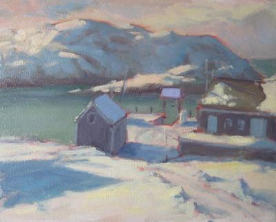 Monhegan Dock, Storm Brewing 16x20" oil sold