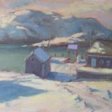 Monhegan Dock, Storm Brewing 16x20" oil sold